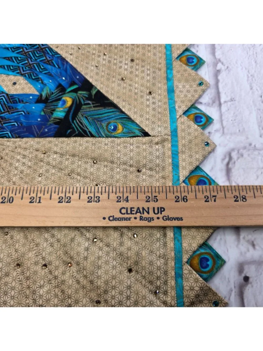 Quilted Wall Hanging Peacock Themed Rhinestone Accents 2nd Place Award Winning 2